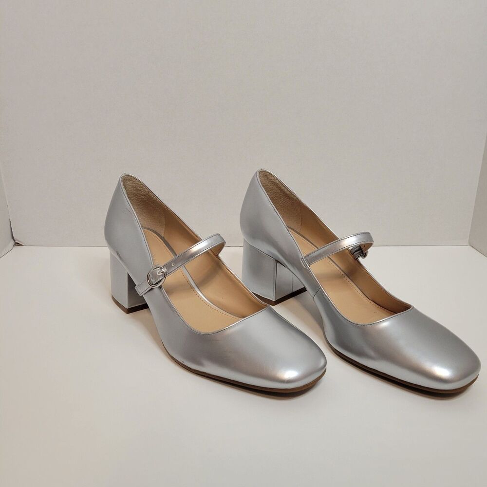 Copper Key Women’s Silver Mary Jane Heels Size 9.5M Pre-Owned Good Condition